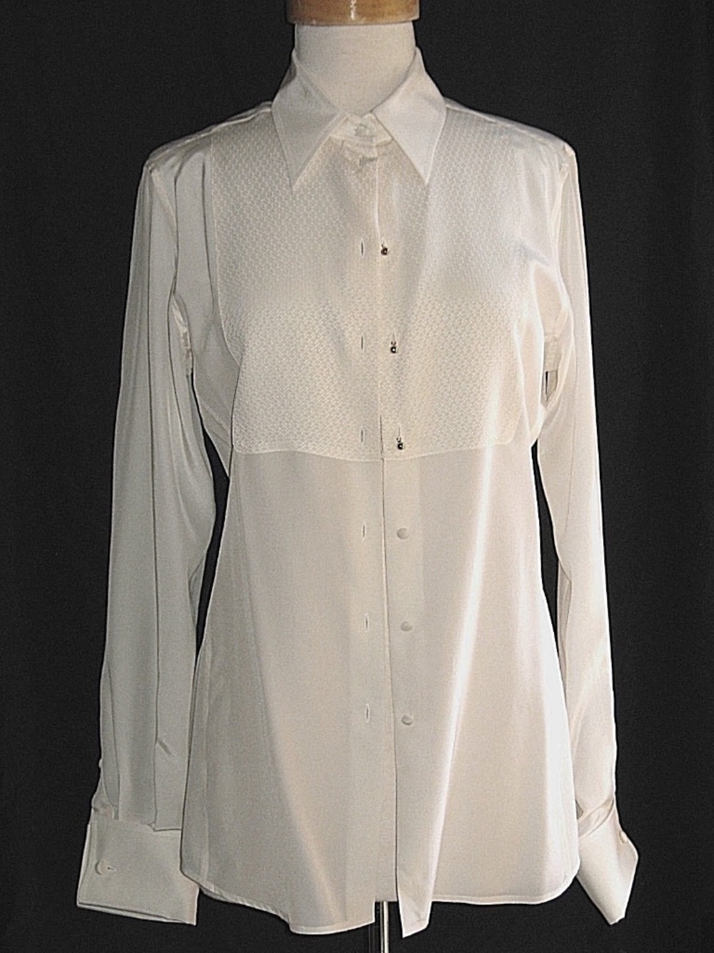 BEAUTIFUL YSL Rive Gauche Tom Ford Era 100% Silk Tuxedo Shirt— White — Like New